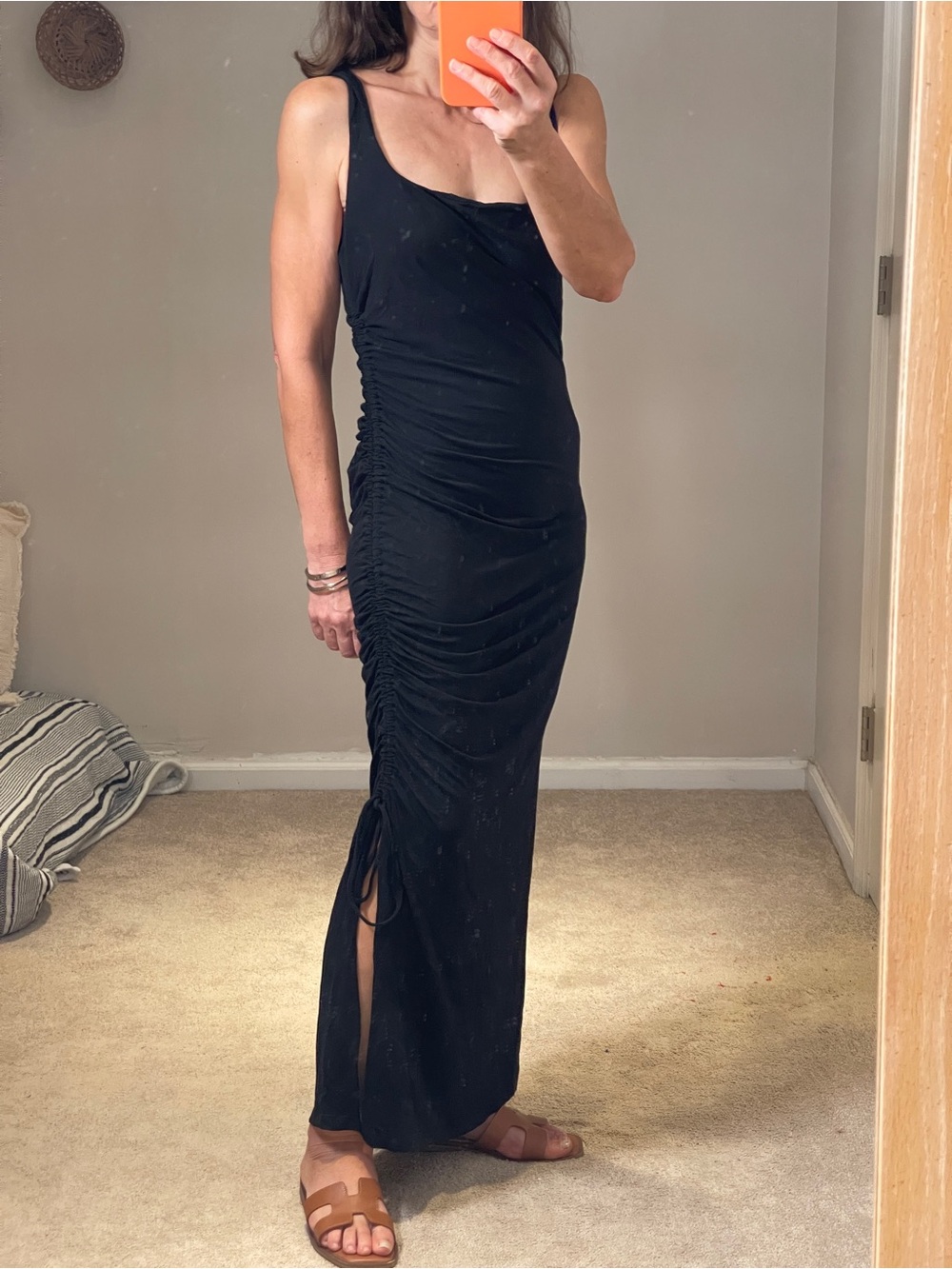 Shore Black Ruched Side Tank Dress - Women L